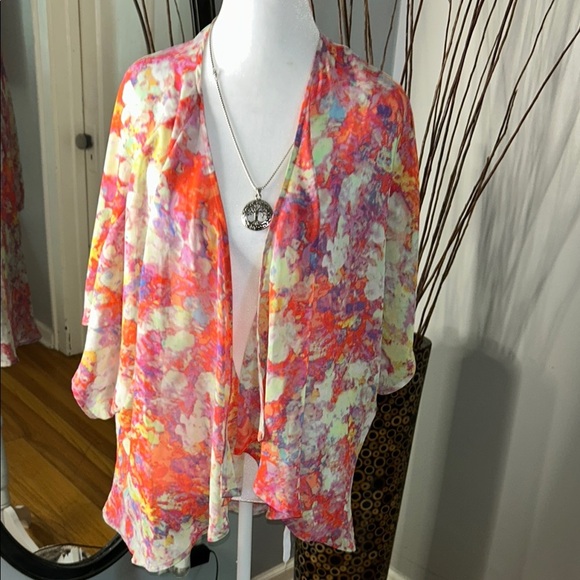 Decree Pink and Orange 3/4 Sleeve Flowy Blouse - Picture 1 of 7